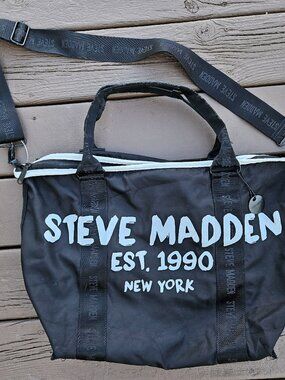 Black Steve Madden Weekender/Gym Tote Bag w/ Branded Strap, Nylon New York Logo